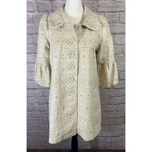Anthropologie RYU Coat Jacket Beige Womens Size Small Geometric‎ Lined EUC 9124